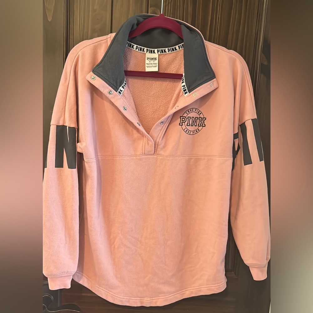 Victorias Secret Pink Half Button Down Sweatshirt- Size XS